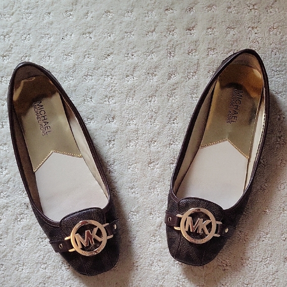 Michael Kors Brown and Gold Loafers with Suede Finish - Picture 1 of 9